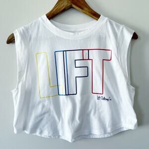 “LIFT” White Graphic Cropped Tank Top Size Small LIKE NEW